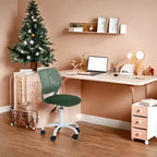 Sedia da Scrivania FurnitureR, Sedia da Ufficio Senza Braccioli con Cuscino Imbottito in Tessuto e Schienale Medio in Plastica, Sedia Girevole Regolabile per Computer con Ruote, Verde Scuro