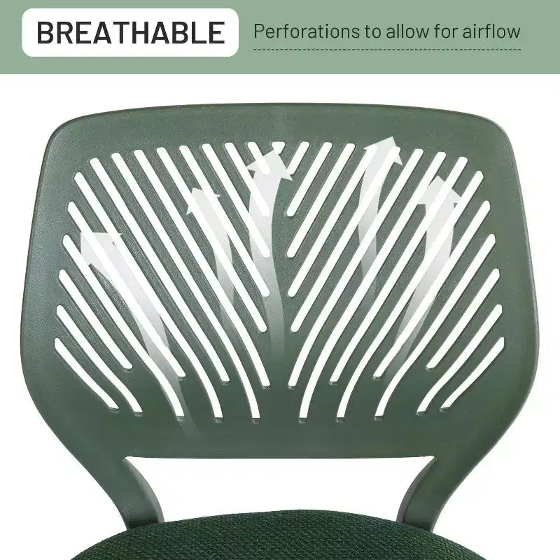 Sedia da Scrivania FurnitureR, Sedia da Ufficio Senza Braccioli con Cuscino Imbottito in Tessuto e Schienale Medio in Plastica, Sedia Girevole Regolabile per Computer con Ruote, Verde Scuro