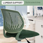 Sedia da Scrivania FurnitureR, Sedia da Ufficio Senza Braccioli con Cuscino Imbottito in Tessuto e Schienale Medio in Plastica, Sedia Girevole Regolabile per Computer con Ruote, Verde Scuro