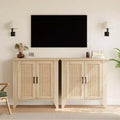 Rattan Storage Cabinet, Small Accent Cabinet with 2 Doors and Adjustable Shelf for Living Room, Entryway, and Kitchen