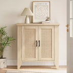 Mobiletto contenitore in rattan, piccolo mobiletto con 2 ante e ripiano regolabile per soggiorno, ingresso e cucina