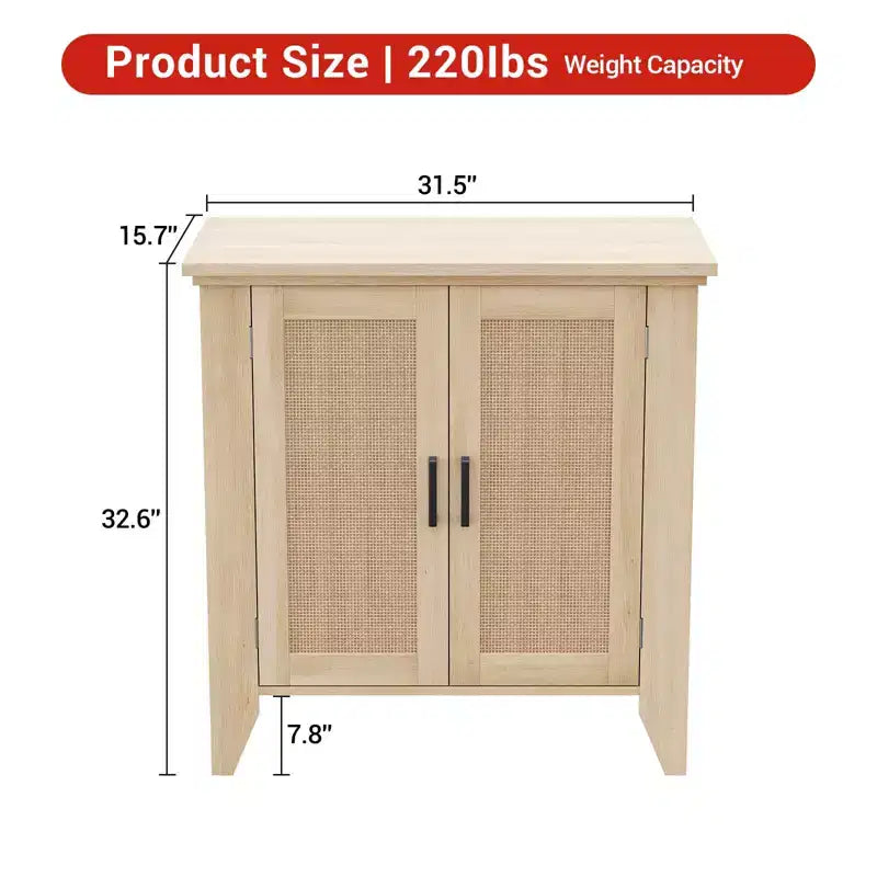 Mobiletto contenitore in rattan, piccolo mobiletto con 2 ante e ripiano regolabile per soggiorno, ingresso e cucina