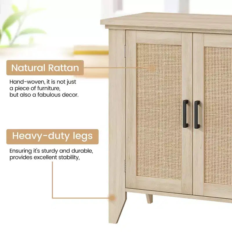 Mobiletto contenitore in rattan, piccolo mobiletto con 2 ante e ripiano regolabile per soggiorno, ingresso e cucina