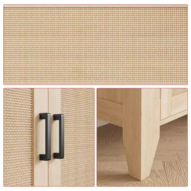 Mobiletto contenitore in rattan, piccolo mobiletto con 2 ante e ripiano regolabile per soggiorno, ingresso e cucina