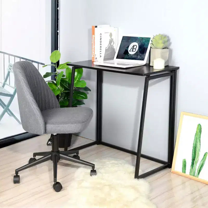 Scrivania pieghevole FurnitureR per ufficio domestico, tavolo pieghevole da 80 cm, scrivania salvaspazio per computer e studio, postazione di lavoro compatta per piccoli spazi, nero