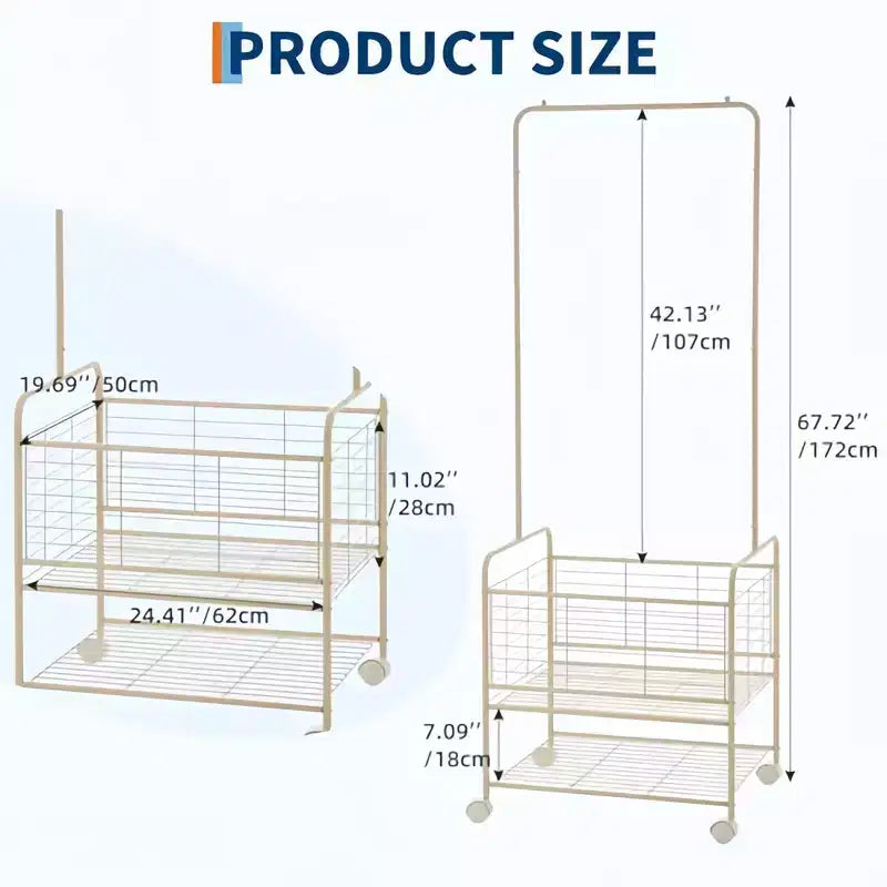 GustoWave Carrello portabiancheria 3 in 1 con stendibiancheria, Cesto portabiancheria in metallo con ruote, Oro