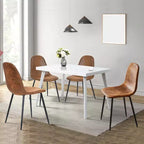 FurnitureR Sedie da pranzo set di 6 con gambe in metallo, in tessuto scamosciato, comode, a schienale medio, senza braccioli, per cucina, ristorante, soggiorno, marroni