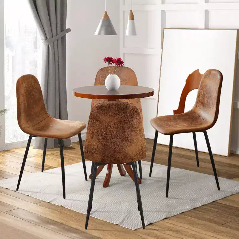 FurnitureR Sedie da pranzo set di 6 con gambe in metallo, in tessuto scamosciato, comode, a schienale medio, senza braccioli, per cucina, ristorante, soggiorno, marroni