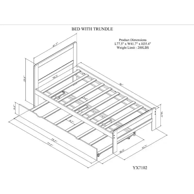 Acekool Letto a piattaforma moderno con letto estraibile, letto a castello singolo sopra piazza e mezza, ringhiera di protezione e scaletta, doghe in legno, nessun box spring, grigio