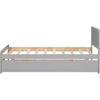 Acekool Letto a piattaforma moderno con letto estraibile, letto a castello singolo sopra piazza e mezza, ringhiera di protezione e scaletta, doghe in legno, nessun box spring, grigio