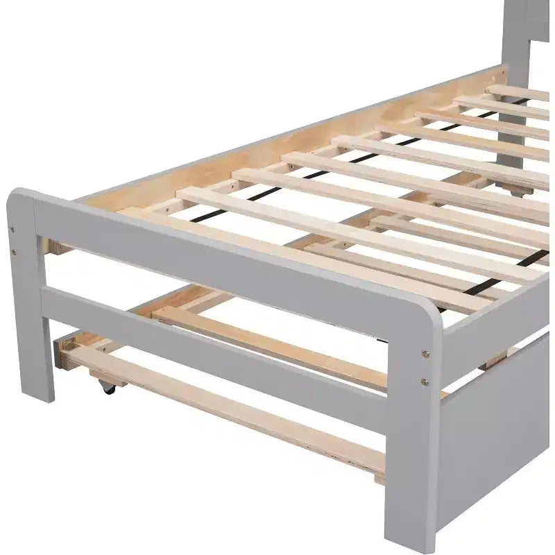 Acekool Letto a piattaforma moderno con letto estraibile, letto a castello singolo sopra piazza e mezza, ringhiera di protezione e scaletta, doghe in legno, nessun box spring, grigio