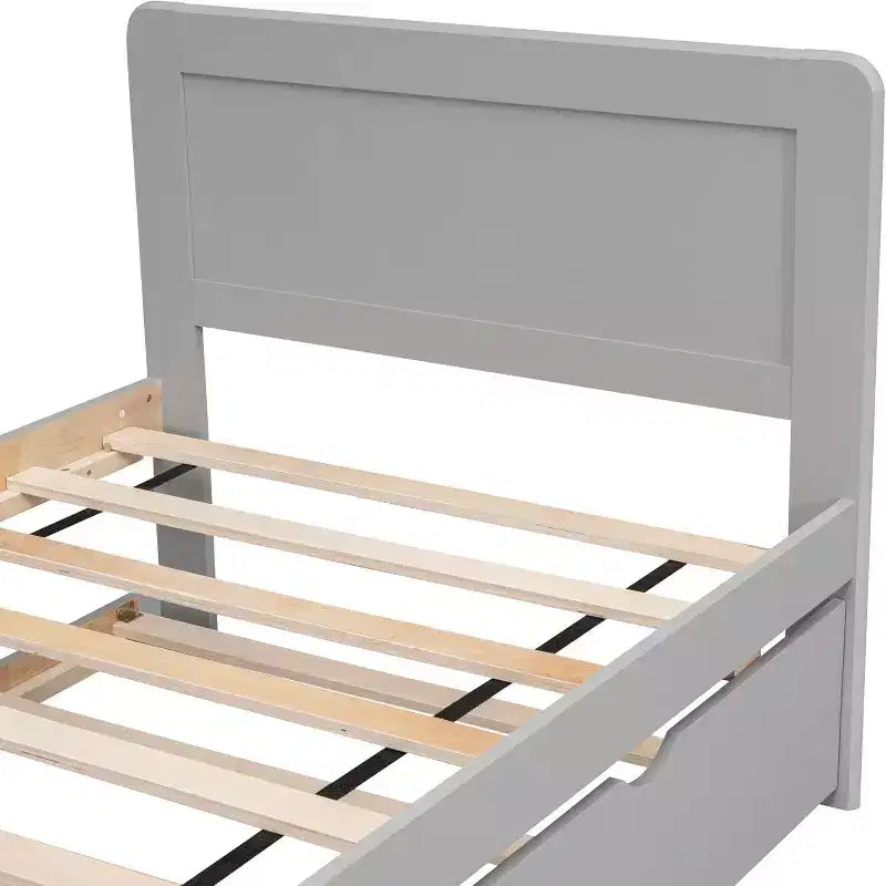 Acekool Letto a piattaforma moderno con letto estraibile, letto a castello singolo sopra piazza e mezza, ringhiera di protezione e scaletta, doghe in legno, nessun box spring, grigio
