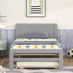 Acekool Letto a piattaforma moderno con letto estraibile, letto a castello singolo sopra piazza e mezza, ringhiera di protezione e scaletta, doghe in legno, nessun box spring, grigio