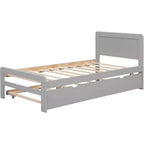 Acekool Letto a piattaforma moderno con letto estraibile, letto a castello singolo sopra piazza e mezza, ringhiera di protezione e scaletta, doghe in legno, nessun box spring, grigio
