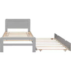 Acekool Letto a piattaforma moderno con letto estraibile, letto a castello singolo sopra piazza e mezza, ringhiera di protezione e scaletta, doghe in legno, nessun box spring, grigio