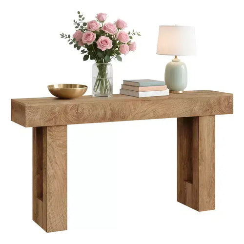63 Rustic Farmhouse Console Table  Knife Cut Wood Grain Open Shelf Sofa Table (for Living Room/Entryway/Hallway)