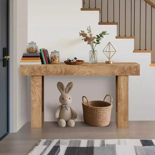 Console rustique de ferme de 63 po avec grain de bois scié, table de canapé à étagère ouverte (pour salon/entrée/couloir)
