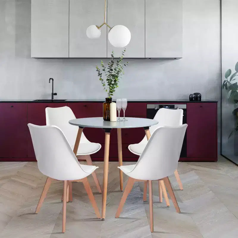 FurnitureR Sedie da pranzo, sedie laterali imbottite in similpelle con schienale medio per sala da pranzo, cucina, soggiorno, gambe in legno massello, set da 4
