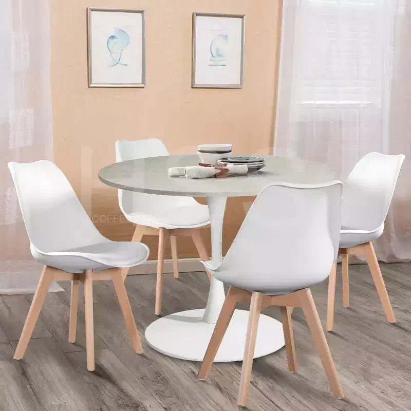 FurnitureR Sedie da pranzo, sedie laterali imbottite in similpelle con schienale medio per sala da pranzo, cucina, soggiorno, gambe in legno massello, set da 4