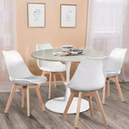 FurnitureR Sedie da pranzo, sedie laterali imbottite in similpelle con schienale medio per sala da pranzo, cucina, soggiorno, gambe in legno massello, set da 4