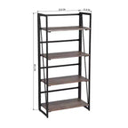 Libreria pieghevole a 4 ripiani FurnitureR, scaffale in metallo con ripiani in legno rustico, organizer pieghevole per casa, soggiorno, ufficio, marrone