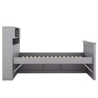 Struttura letto a piattaforma Twin Size Captain con testiera libreria contenitore e 4 cassetti, struttura letto in legno Twin con contenitore per camera da letto