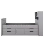 Struttura letto a piattaforma Twin Size Captain con testiera libreria contenitore e 4 cassetti, struttura letto in legno Twin con contenitore per camera da letto