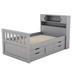 Struttura letto a piattaforma Twin Size Captain con testiera libreria contenitore e 4 cassetti, struttura letto in legno Twin con contenitore per camera da letto