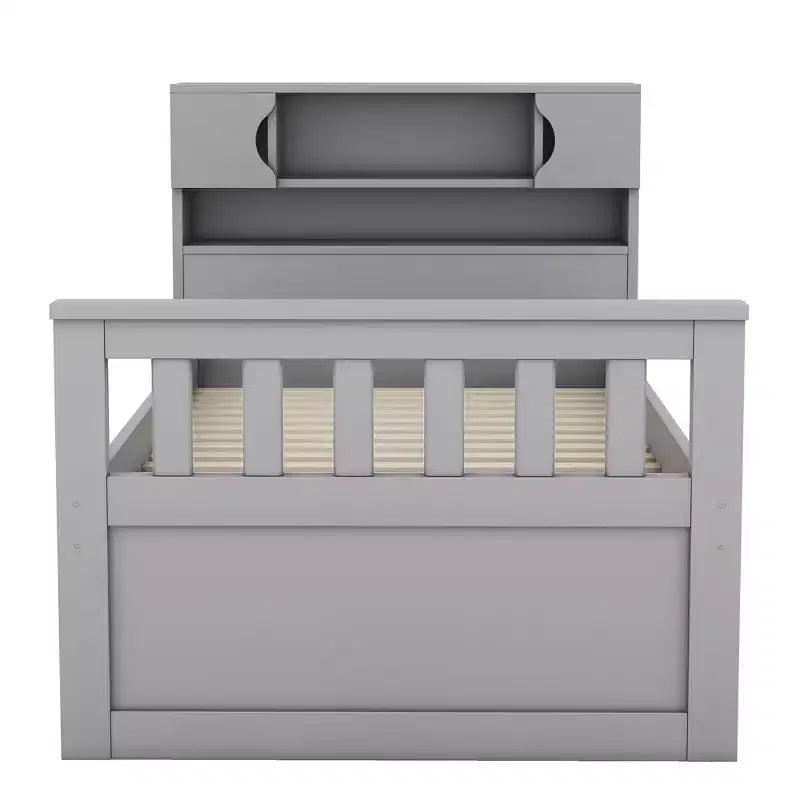 Struttura letto a piattaforma Twin Size Captain con testiera libreria contenitore e 4 cassetti, struttura letto in legno Twin con contenitore per camera da letto