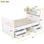 Struttura letto a piattaforma Twin Size Captain con testiera libreria contenitore e 4 cassetti, struttura letto in legno Twin con contenitore per camera da letto
