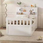 Struttura letto a piattaforma Twin Size Captain con testiera libreria contenitore e 4 cassetti, struttura letto in legno Twin con contenitore per camera da letto