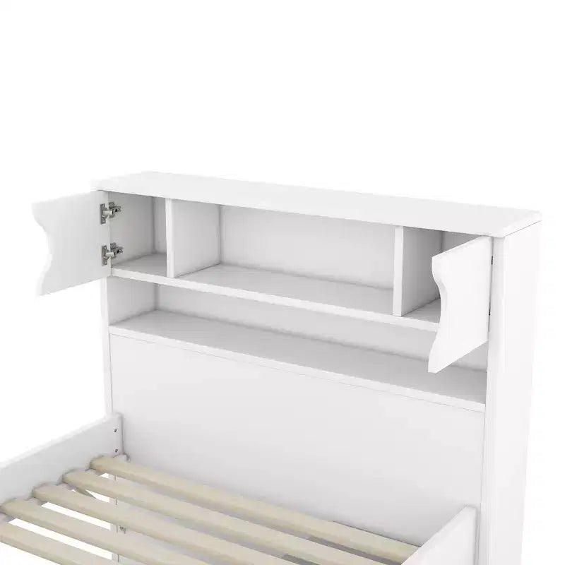 Struttura letto a piattaforma Twin Size Captain con testiera libreria contenitore e 4 cassetti, struttura letto in legno Twin con contenitore per camera da letto