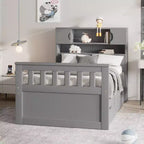 Struttura letto a piattaforma Twin Size Captain con testiera libreria contenitore e 4 cassetti, struttura letto in legno Twin con contenitore per camera da letto