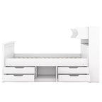 Struttura letto a piattaforma Twin Size Captain con testiera libreria contenitore e 4 cassetti, struttura letto in legno Twin con contenitore per camera da letto