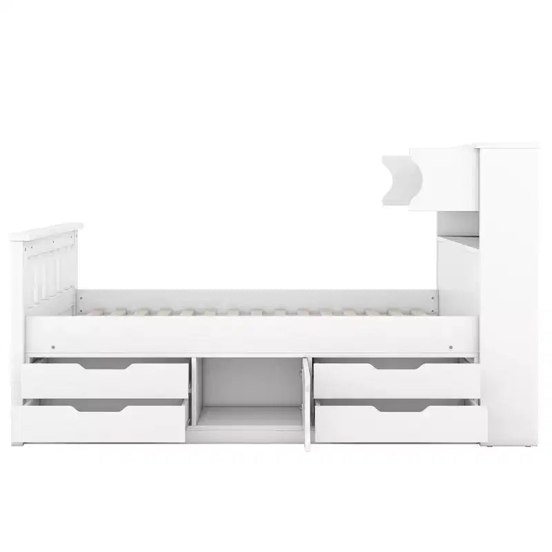 Struttura letto a piattaforma Twin Size Captain con testiera libreria contenitore e 4 cassetti, struttura letto in legno Twin con contenitore per camera da letto