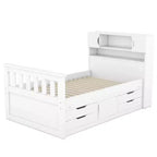 Struttura letto a piattaforma Twin Size Captain con testiera libreria contenitore e 4 cassetti, struttura letto in legno Twin con contenitore per camera da letto