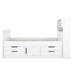 Struttura letto a piattaforma Twin Size Captain con testiera libreria contenitore e 4 cassetti, struttura letto in legno Twin con contenitore per camera da letto