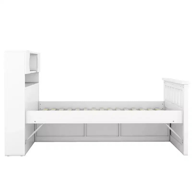 Struttura letto a piattaforma Twin Size Captain con testiera libreria contenitore e 4 cassetti, struttura letto in legno Twin con contenitore per camera da letto