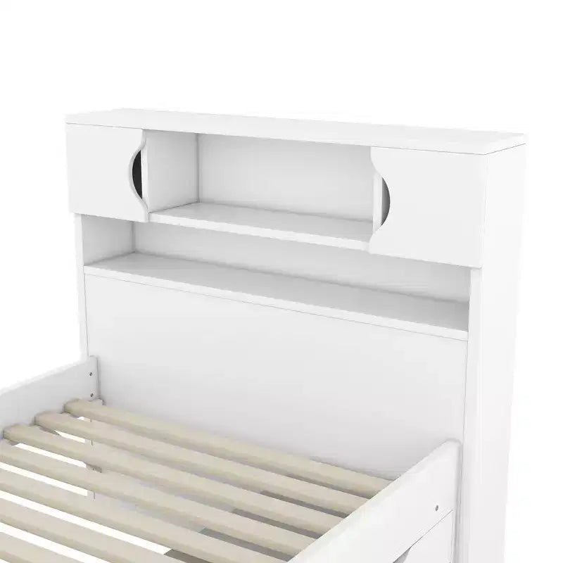 Struttura letto a piattaforma Twin Size Captain con testiera libreria contenitore e 4 cassetti, struttura letto in legno Twin con contenitore per camera da letto