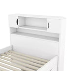 Struttura letto a piattaforma Twin Size Captain con testiera libreria contenitore e 4 cassetti, struttura letto in legno Twin con contenitore per camera da letto