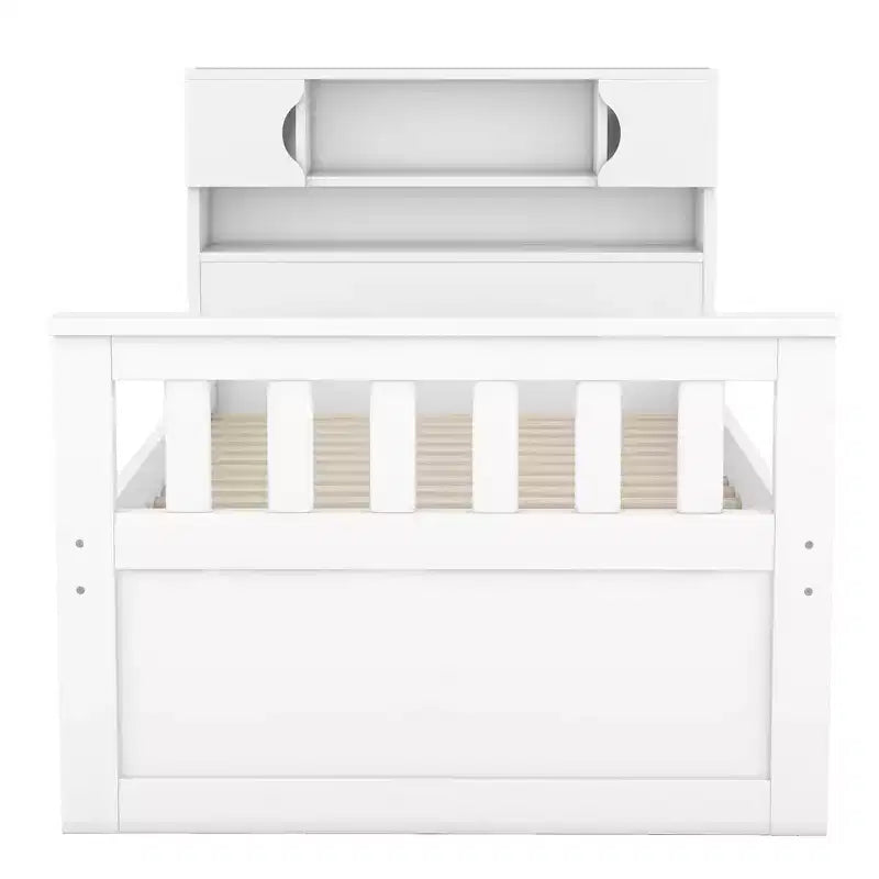 Struttura letto a piattaforma Twin Size Captain con testiera libreria contenitore e 4 cassetti, struttura letto in legno Twin con contenitore per camera da letto