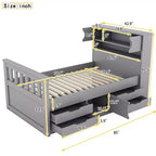 Struttura letto a piattaforma Twin Size Captain con testiera libreria contenitore e 4 cassetti, struttura letto in legno Twin con contenitore per camera da letto