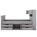 Struttura letto a piattaforma Twin Size Captain con testiera libreria contenitore e 4 cassetti, struttura letto in legno Twin con contenitore per camera da letto