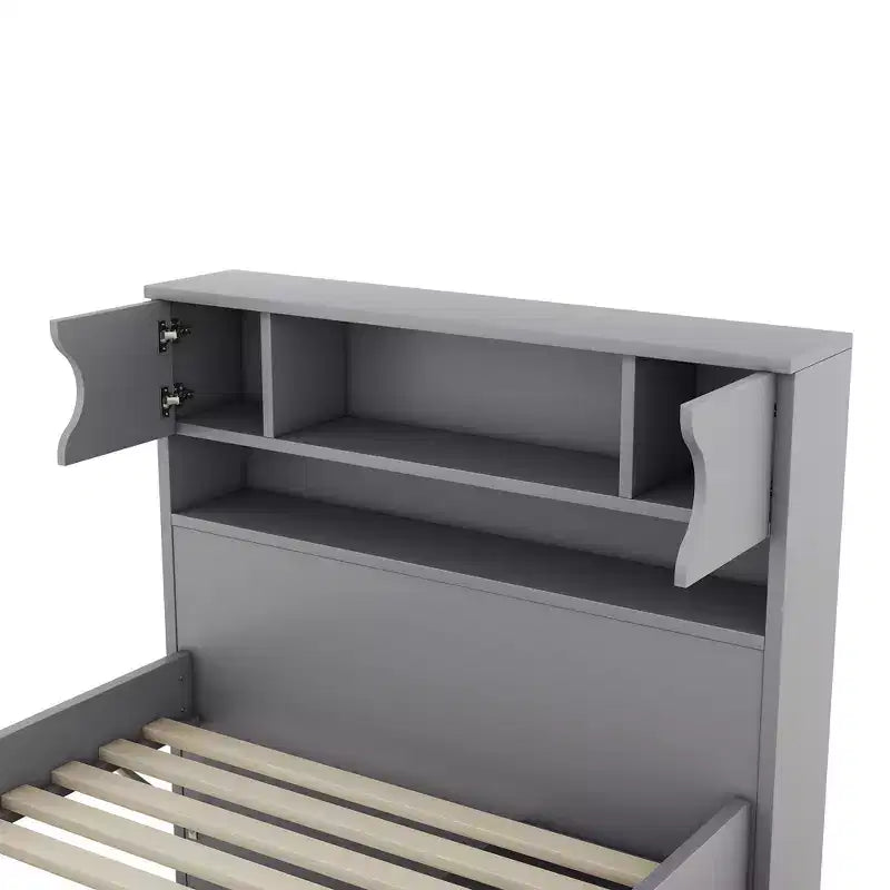 Struttura letto a piattaforma Twin Size Captain con testiera libreria contenitore e 4 cassetti, struttura letto in legno Twin con contenitore per camera da letto