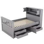 Struttura letto a piattaforma Twin Size Captain con testiera libreria contenitore e 4 cassetti, struttura letto in legno Twin con contenitore per camera da letto