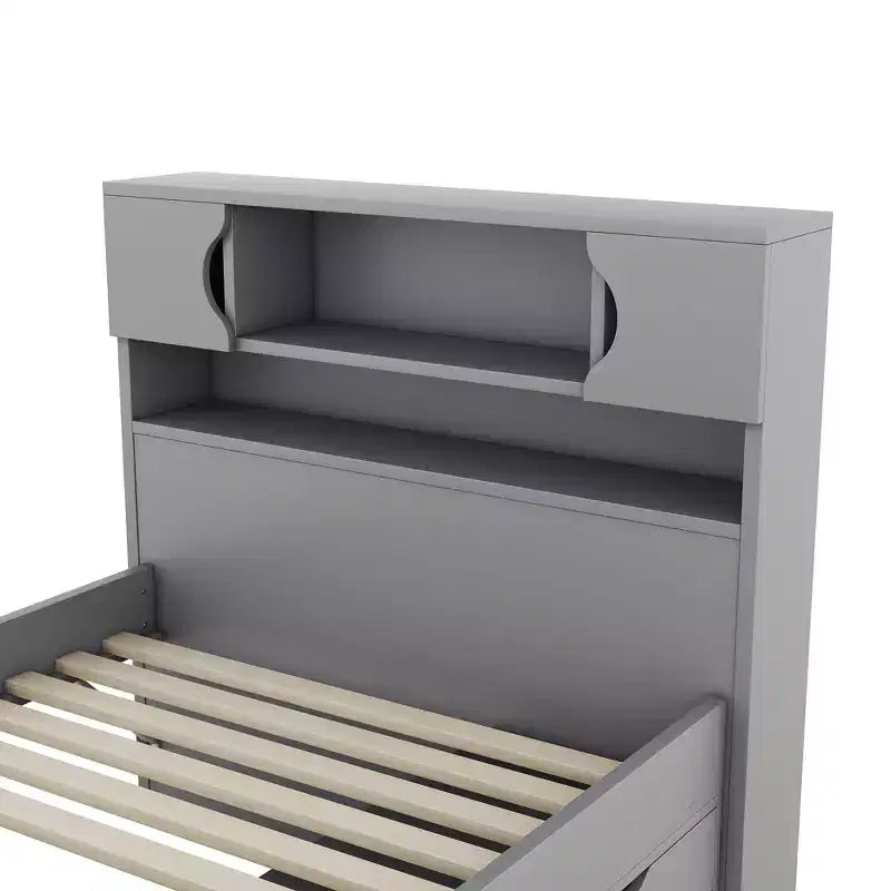 Struttura letto a piattaforma Twin Size Captain con testiera libreria contenitore e 4 cassetti, struttura letto in legno Twin con contenitore per camera da letto
