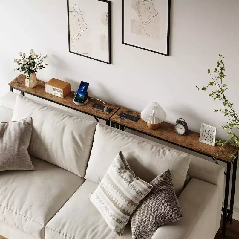 5.9 Tavolo Consolle Stretto a 2 Ripiani Regolabile con Caricatore (per Soggiorno/Ingresso/Corridoio)