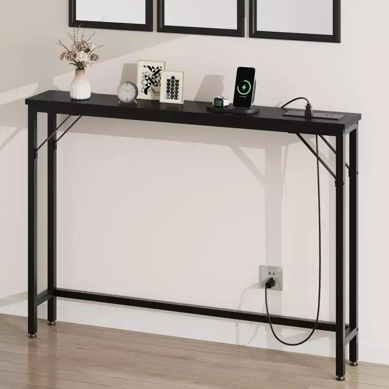 5.9 Narrow Console Table 2-Tier Adjustable Sofa Table with Charger (for Living Room/Entryway/Hallway)