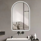 Specchio da Bagno Okak Arched Vanity con Display Ora e Temperatura, Specchio Antiappannamento per Bagno con Tre Temperature di Colore