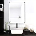 Okak 24X32IN Bathroom Mirror with Aluminum Frame, Retangular Vanity Mirror with Round Corner, Wall Mirror for Bathroom, Living Room, Black